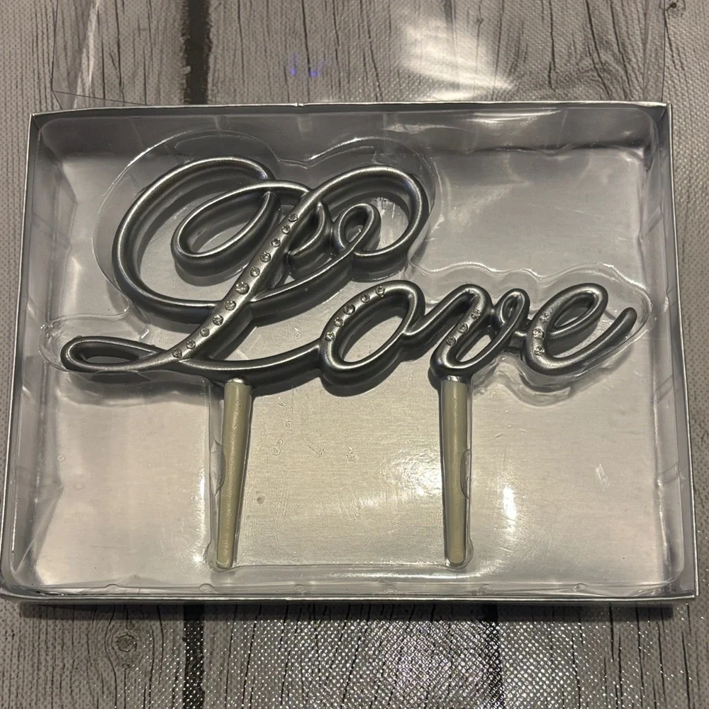 Studio His & Hers Silver Love Cake Topper perfect for wedding or anniversary